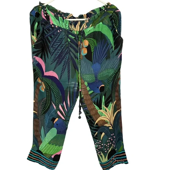 FARM Rio x Anthropologie Tropique Embroidered Capri Pants Small Petite - Picture 2 of 4